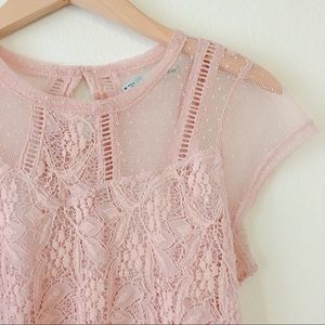 Maurices Sheer Pink Lace Cap Sleeve Top